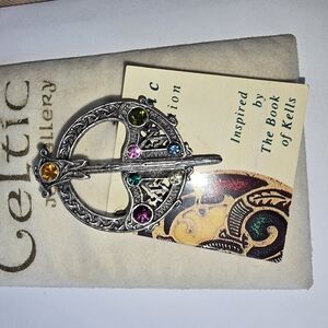 Celtic Brooch with Multicolor Gemstones